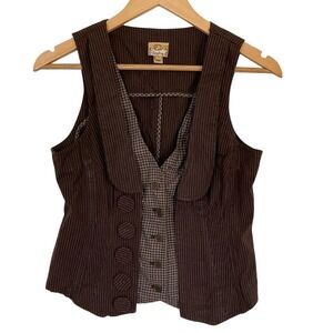 Daytrip Vest Womens Size Medium Brown Striped Button‎ Front Cotton Classic Retro